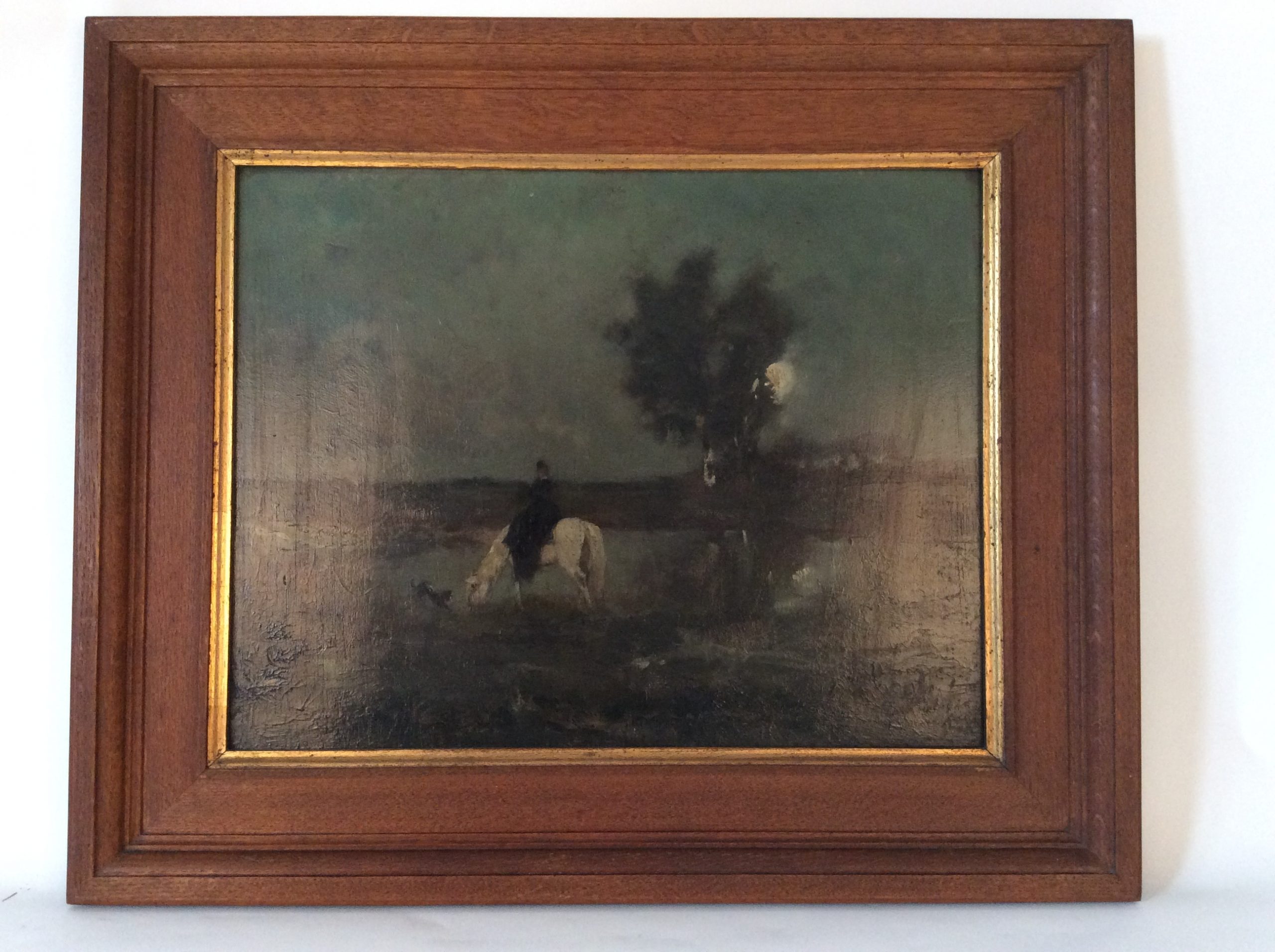 Raphael Lagye - Huile sur panneau - Promenade à Cheval au clair de lune – Image 3